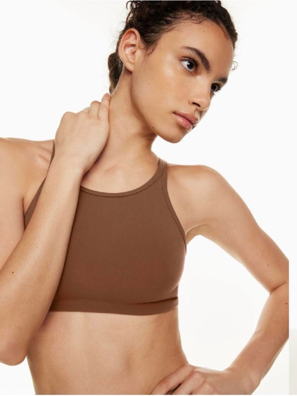 Aritzia High-Neck Crop Bralette in Chocolate Brown